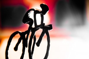 Close-up of a cyclist sculpture